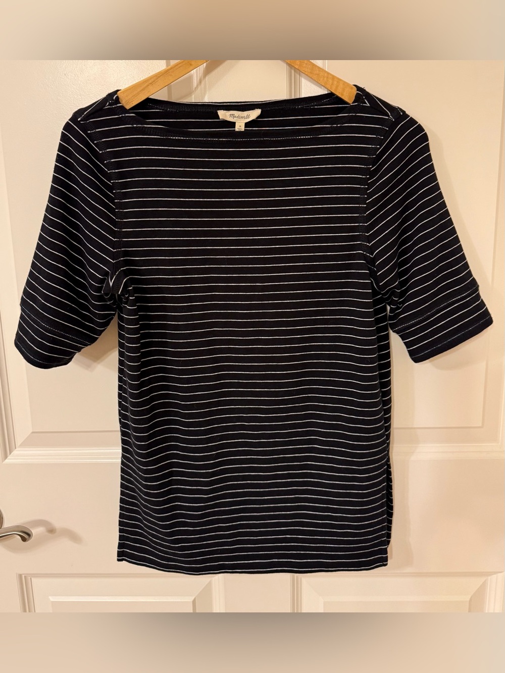 Madewell Women’s Black & White Striped Perfect Cotton Crewneck T-Shirt Medium